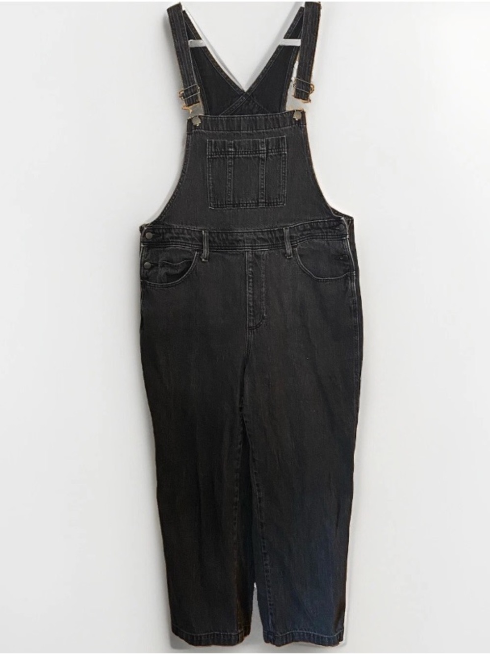 Universal Thread Women’s Large 14/32 Black Washed Grey Denim Bib Overalls